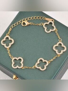 Macy's Gold-Tone Clover Link Bracelet with Crystals